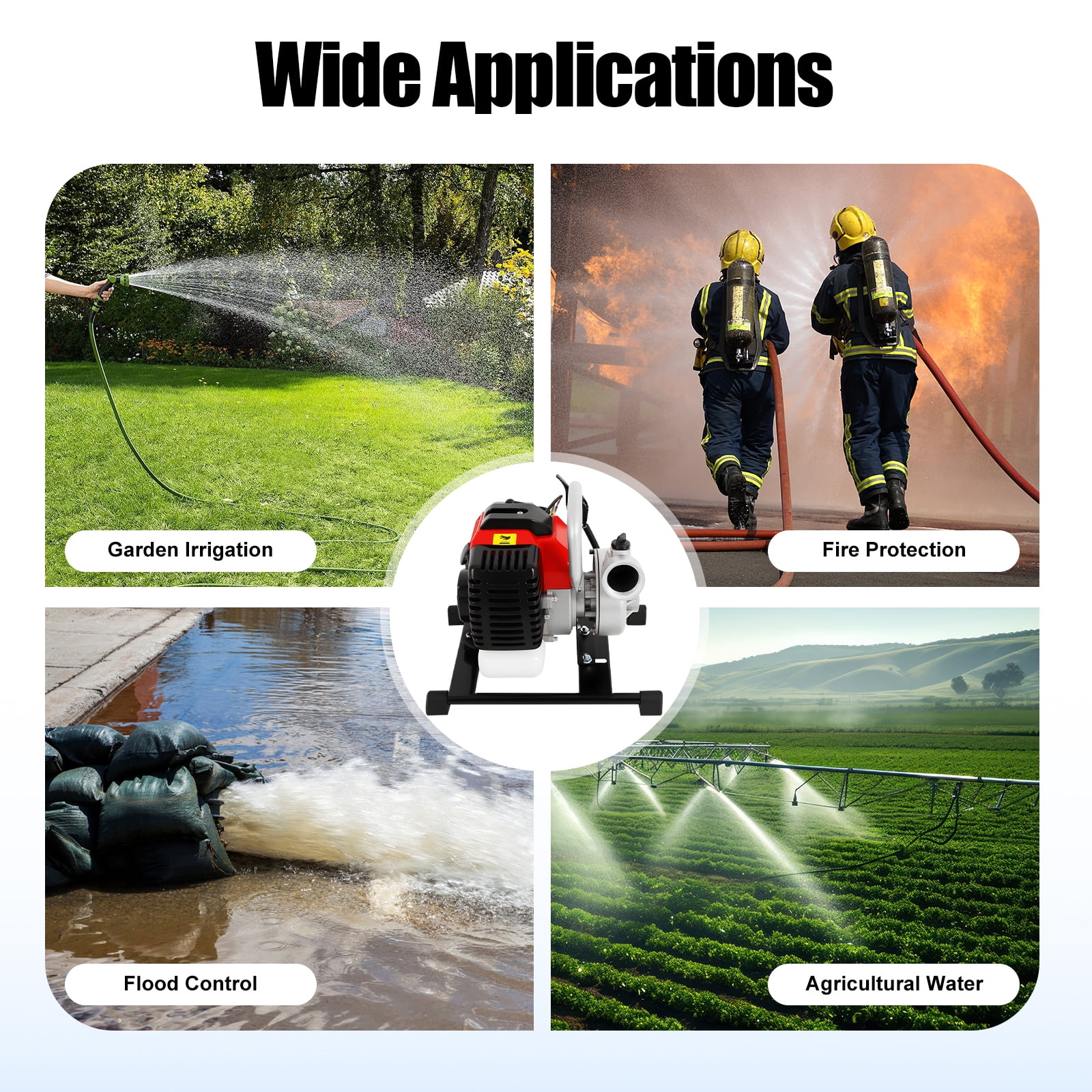 ToppiJoy 52CC Water Transfer Pump Gas Powered, Gas Trash Pump with 2-stroke Gasoline Engine for Well Intake, Farmland Irrigation