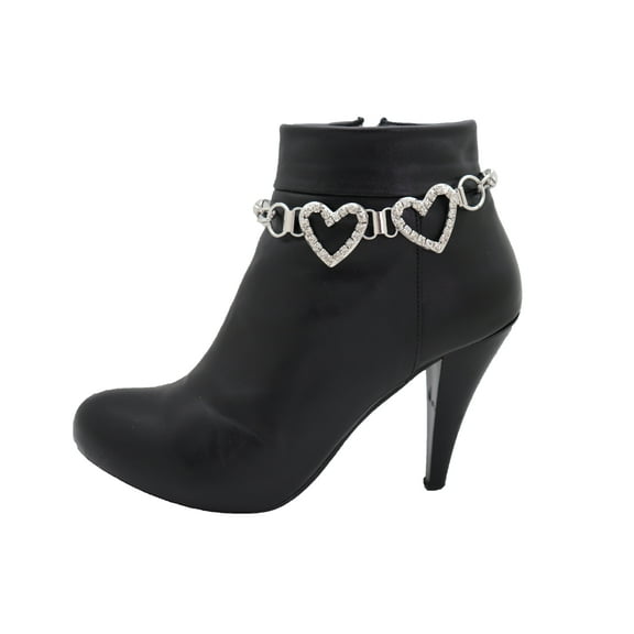 Women Silver Metal Chain Boot Bracelet Shoe Heart Charm Anklet