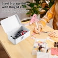 thumbnail image 2 of Steel Storage Box with Hinged Lid, Metal Container for Scrapbook Stamps, Rectangular Empty Hinged Metal Tool Box, Metal Storage Organizer for Pegs, Metal Fittings, Pens, Stationary, Office Supplies, 2 of 5
