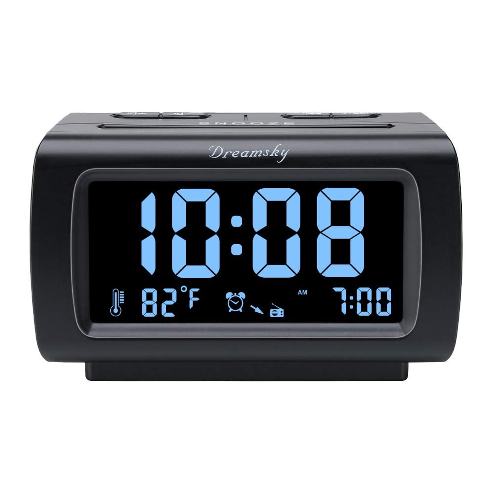 DreamSky Auto Time Set Alarm Clock with USB Port for Charging Dimmer Snooze E 