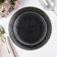thumbnail image 2 of EcoQuality 9" inch Round Hammered Translucent Black Plastic Dinner Plates with Gold Rim - China Like Party Plates, Heavy Duty Large Disposable Charger Salad Plate Weddings, Serveware (80 Pack), 2 of 5