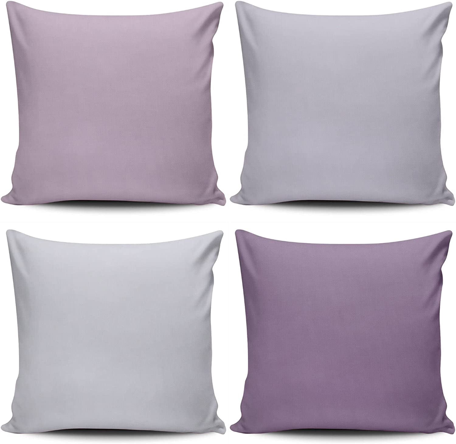 Set of 4 Throw Pillow Covers, Solid Colors 18x18 Inches Home Decor Square Pillowcase Cushion Cases Decorative Pillow Cases for Accent Couch Sofa Bedroom, Lavender Purple Fair Orchid Lilac Grey