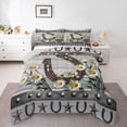thumbnail image 2 of jejeloiu Rustic Horseshoe Daisy Pattern Queen Comforter Set Kids,Farmhouse Western Print Bedding Comforter Set For Boy,Reversible,3 Pieces, 2 of 8