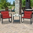 thumbnail image 1 of Gymax 3PCS Rattan Rocking Chair Table Set Patio Furniture Set w/ Burgundy Cushions, 1 of 10