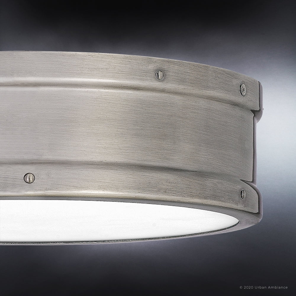 Luxury Craftsman Indoor Ceiling Light, 3.50''H x 12.75''W, with Vintage Style Elements, Antique Design, Rustic Polished Nickel Finish and Antique Polished Nickel Steel Shade, UQL4171
