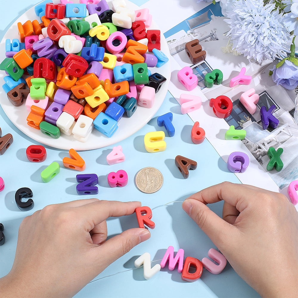 144Pcs Opaque Acrylic European Beads Large Hole Beads Letter A-Z & Number 0~9 Mixed Shapes 19.8~21x8.7~18.3x13.6~13.8mm Hole: 6.3mm 138~252pcs/500g