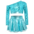 thumbnail image 2 of iiniim Girls Sparkly Latin Hip Hop Jazz Dance Outfit Long Sleeve Sequin Crop Top with Metallic Tutu Skirt Light Blue 12, 2 of 7