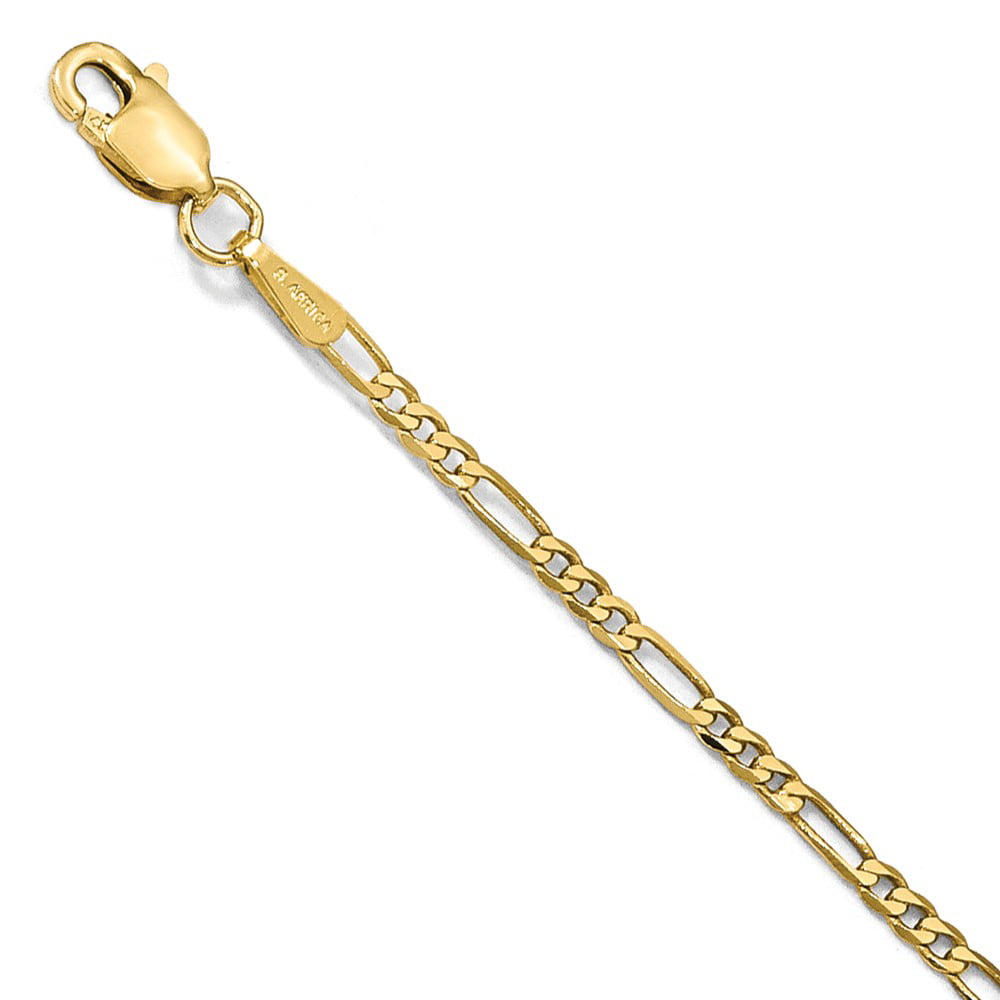 with Secure Lobster Lock Clasp Solid 14k Yellow Gold 2.25mm Flat Figaro Chain Necklace