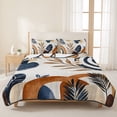 thumbnail image 3 of Twin Quilt Set 68''x86'', Brown Nave Blue Boho Lightweight Summer Bedspread Coverlet Set with 2 Pillow Shams, Modern Geometric Botanical Breathable All Season Quilt Bedding for Dorm/Bedroom, 3 of 9
