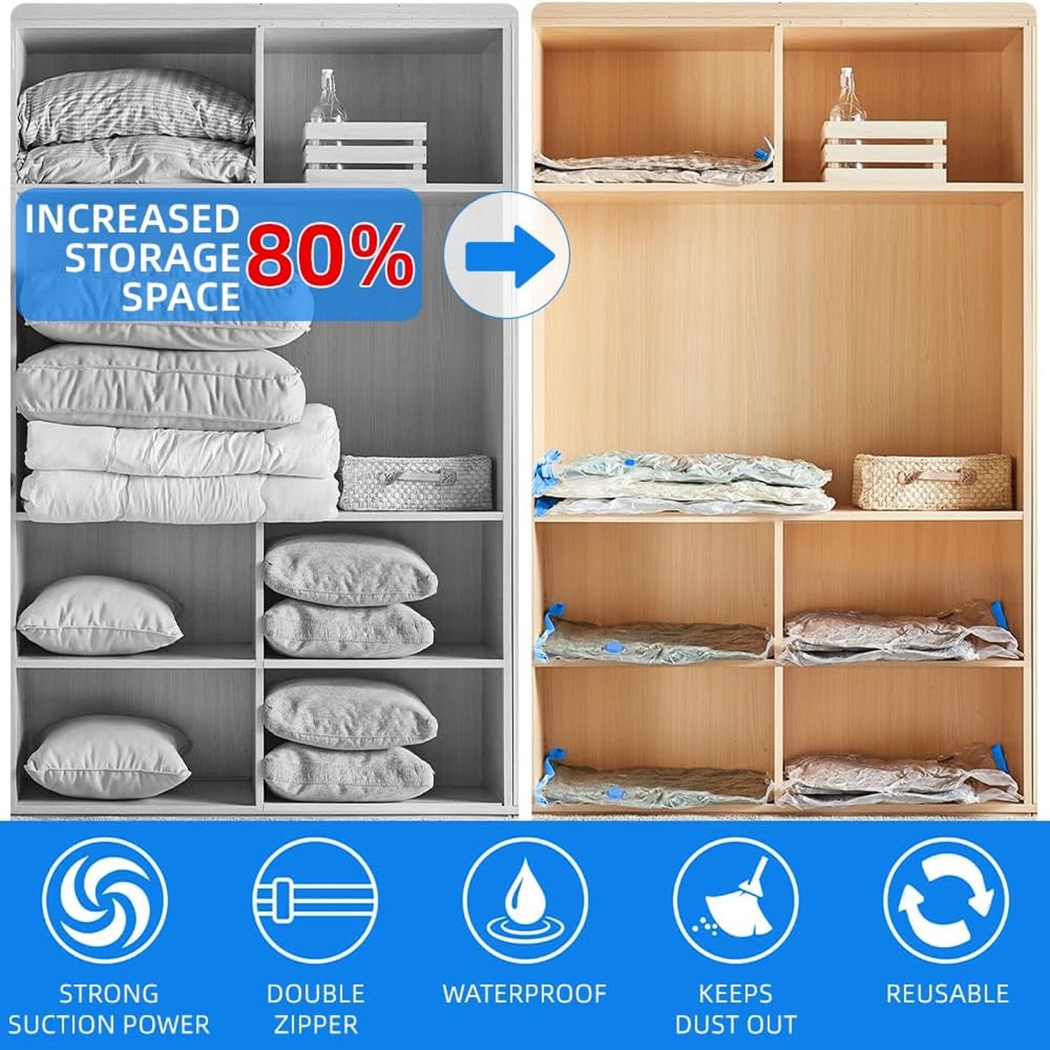 20 Pack Vacuum Storage Bags with Electric Pump,Space Saver Bags(6 Small,5 Medium,5 Large,4 Jumbo),Vacuum Sealer Bags for Clothes, Mattress, Blanket, Duvets, Pillows, Comforters,Travel