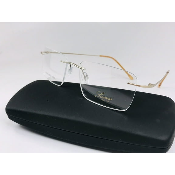 New SUCCESS SS-242 Gold Stainless Steel Rimless Eyeglasses 54mm with Case