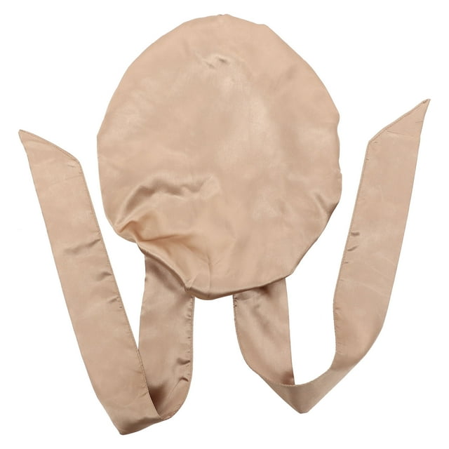 OULII Portable Khaki Satin Bath Hat with Bowknot Ribbon Comfortable Hair Sleeping Bonnet