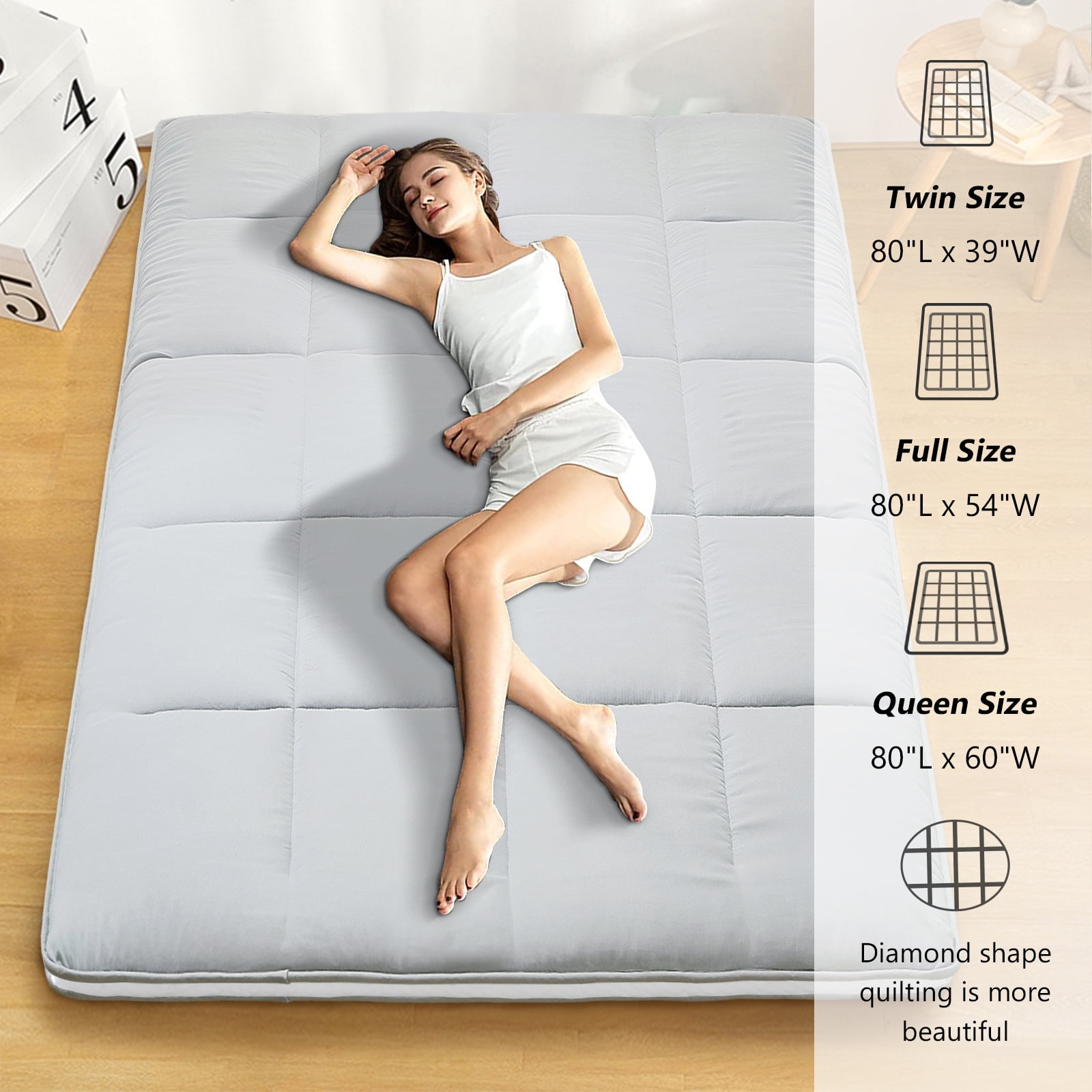 MOPHOTO Queen Size Floor Mattress, Extra Thick Foldable Futon