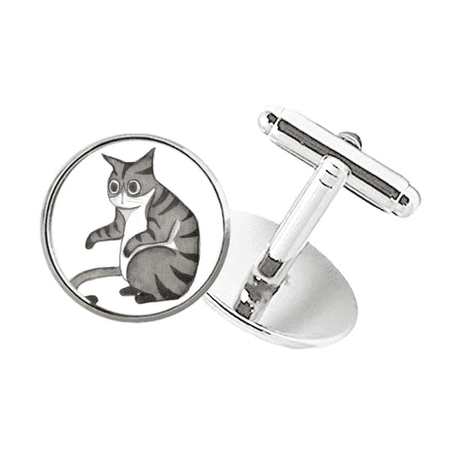Miaoji Painting Dragon-Li Watercolor Cat Round Button Cuff Clip Stud Cufflinks