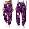 thumbnail image 5 of Yourumao Halloween Sweatpants for Women Elastic Waist Barrel Sweatpant Drawstring Thin Fleece Tapered Leg Pants for Happy Halloween with Pocket, 5 of 9
