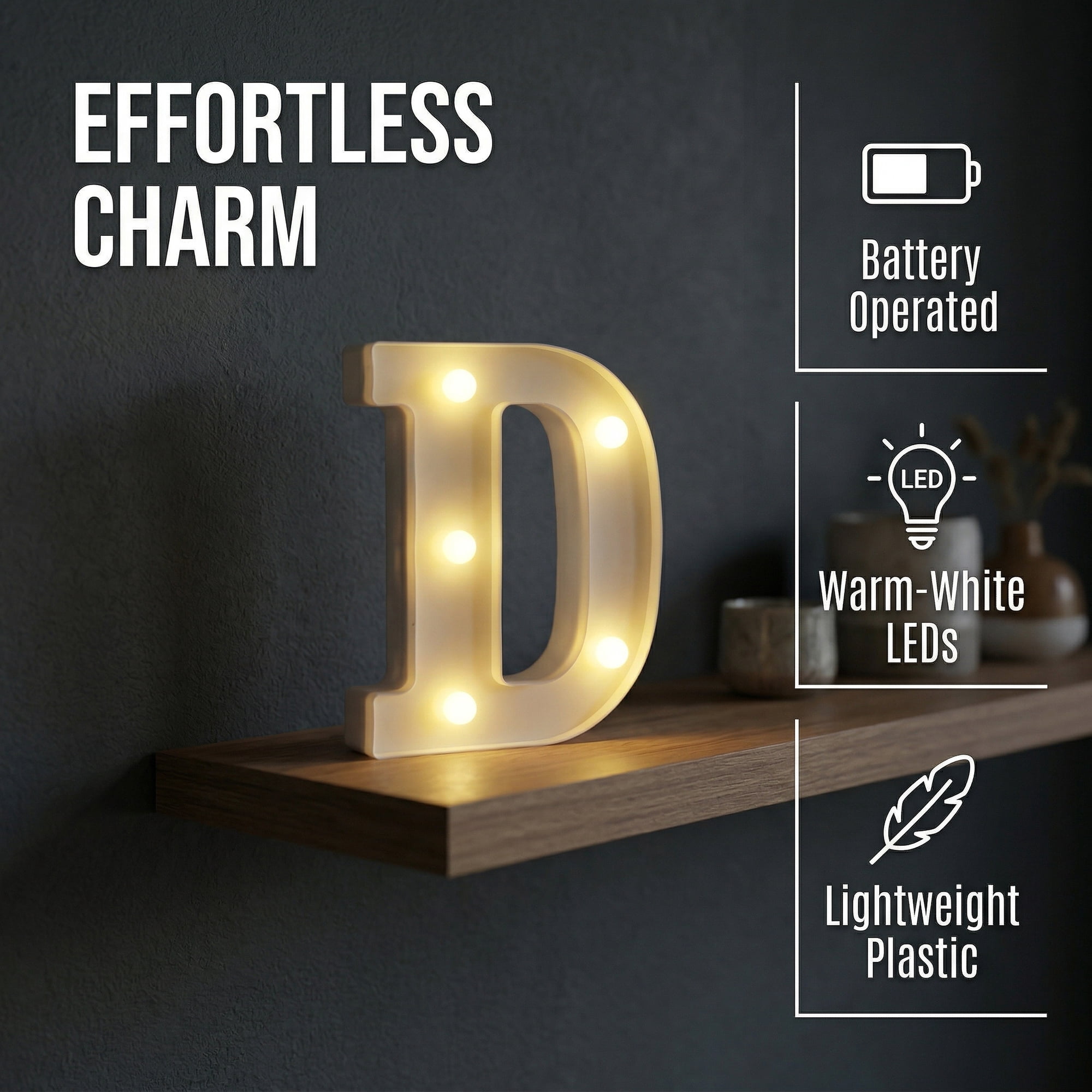Unique Bargains Marquee Letters With Lights LED Light Up Signs Letter D 5"L x 1.1"W x 6.1"H
