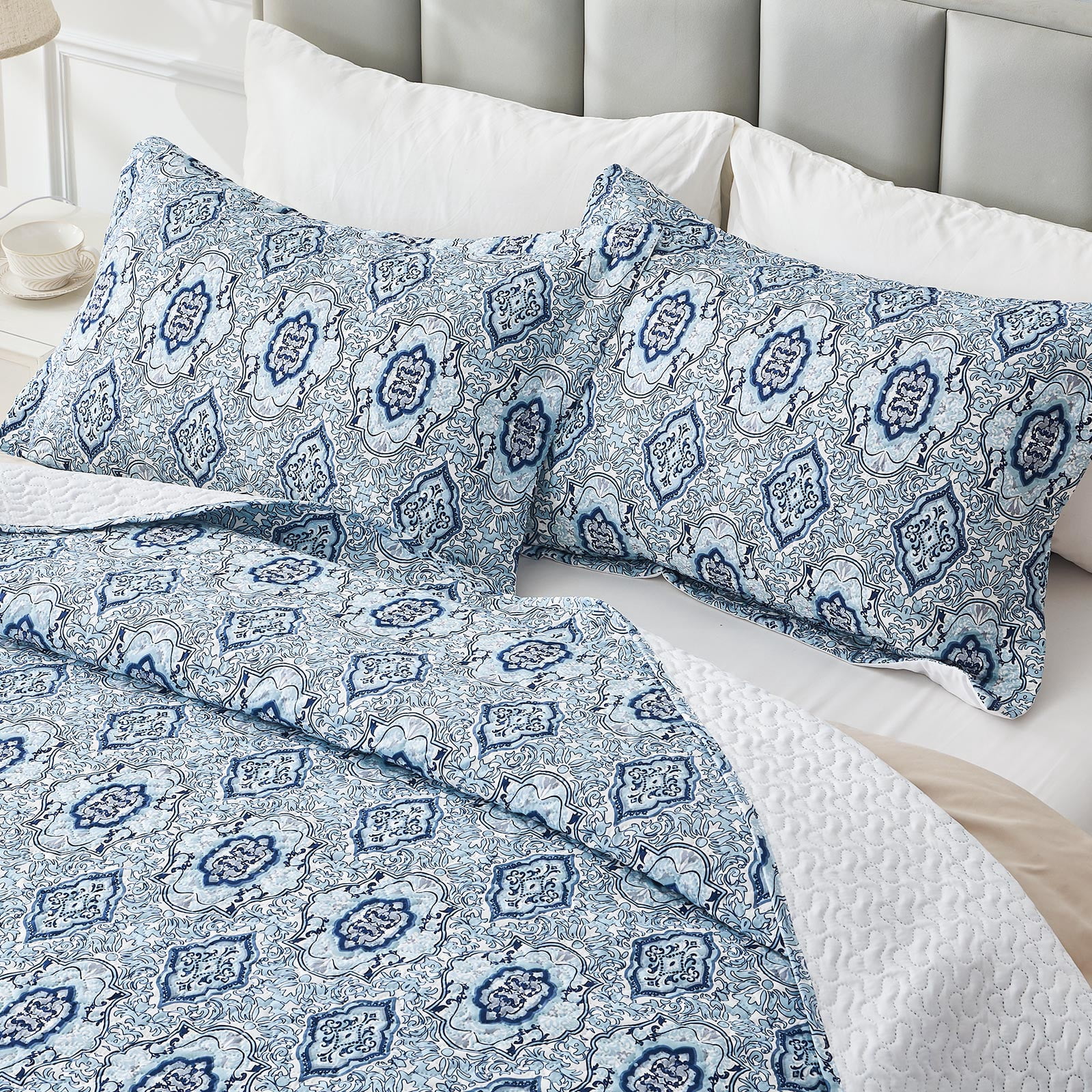 Hitime Luxury Printed Quilt Set King Size, Lightweight Comforter Set, Oversized Bedspread Coverlet Quilted Bedding Set, with 2 Matching Pillowcases, for All Season