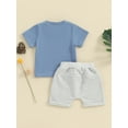 thumbnail image 5 of FEORJGP Toddler Baby Boy Summer Outfits 0-3Y Infant Short Sleeve T-shirt Crew Neck Shirt Letter Print Tops + Drawstring Shorts Set Newborn Loose Casual Comfy 2Pcs Clothes, 5 of 9