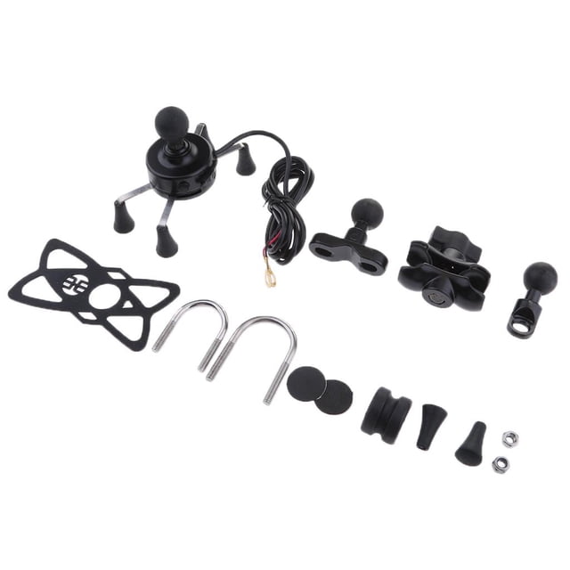 360 degree teléfono celular motocicleta manillar bicicleta soporte USB negro Zulema Soporte de manillar de motocicleta