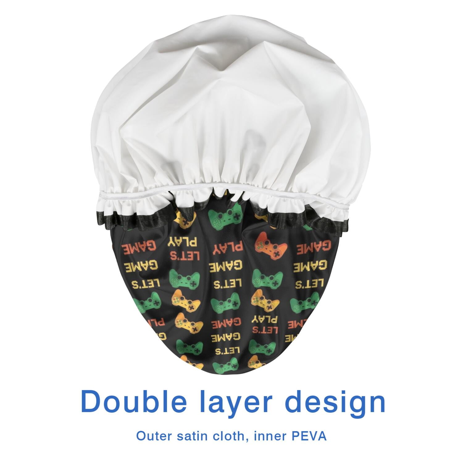 Shower Caps,Multicolor Controllers Games Text Black Pattern Waterproof Shower Cap for Women 4 Pieces,Double Reusable Hair Cover for Shower PEVA Elastic Stretch Hem