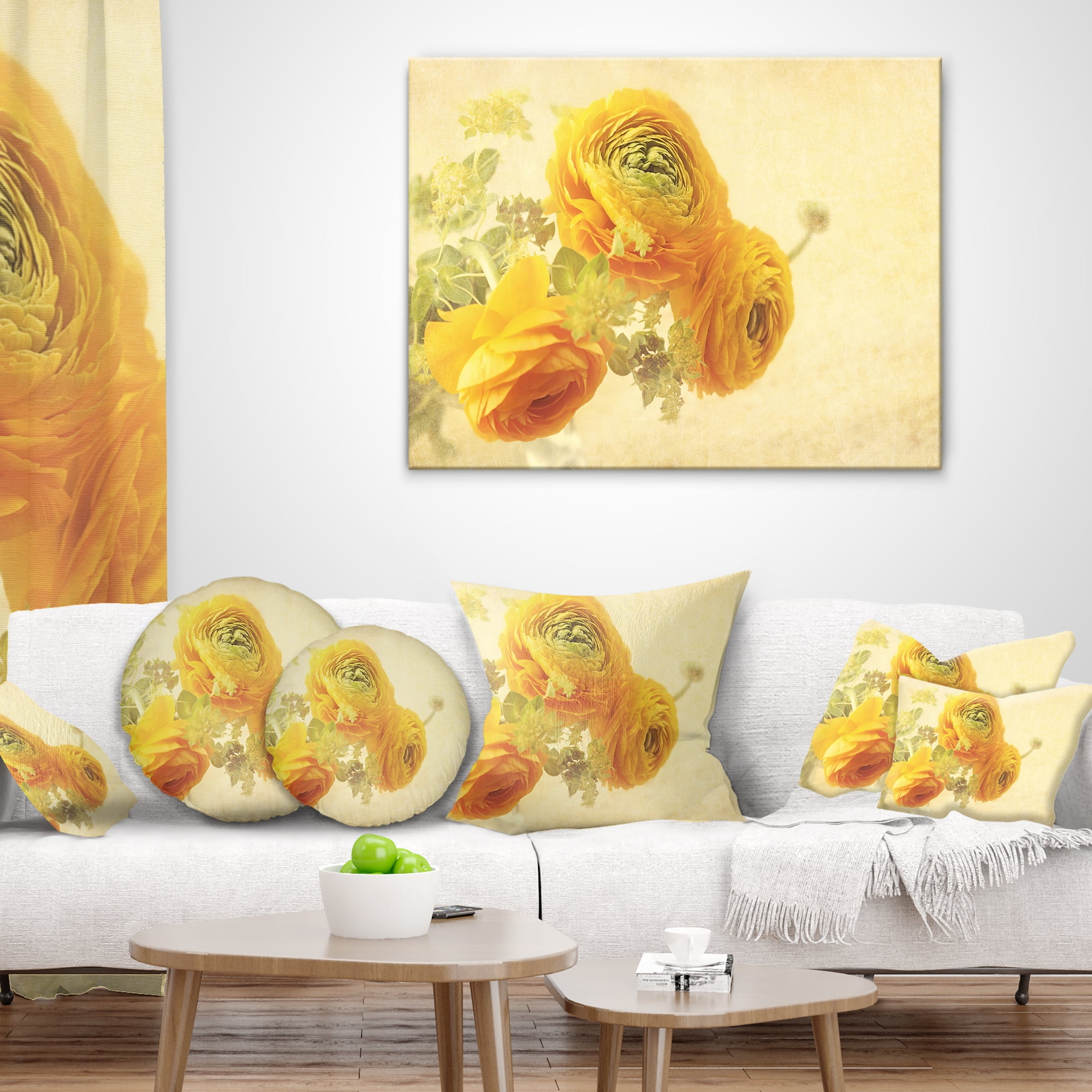 Designart Bunch of Yellow Ranunculus Flowers - Floral Throw Pillow - 12x20