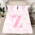 thumbnail image 2 of jejeloiu Initial Letter Z Twin Sheet Sets,Kawaii Bowknot Twin Fitted Sheet,Pink White Flat Sheet For Girls,Breathable Bedroom Decoration,3pcs, 2 of 7