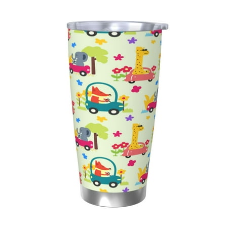 

Logiee Cute Animals driving a car Print 20OZ Car Cup with Lid Stainless Steel Vacuum Insulated Double Wall Travel Tumbler Durable Insulated Coffee Mug Thermal Cup with Straw-Without Straw