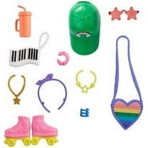 Barbie Accessories Roller-Skating Pack with 11 Storytelling Pieces for Barbie Dolls Including Roller Skates, Piano Purse, Rainbow Visor, Star-Shaped Sunglasses & More, Gift for 3 to 8 Year Olds