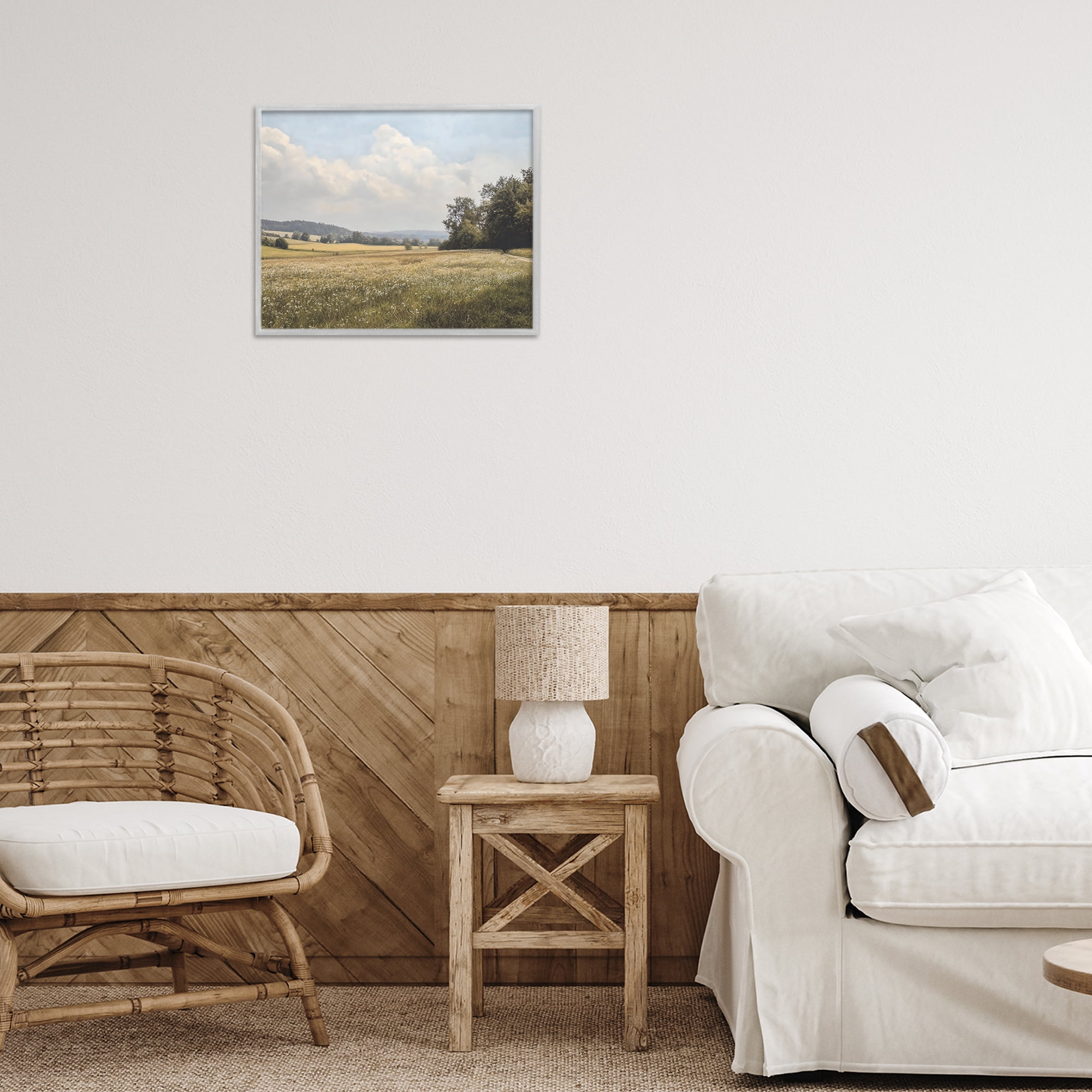 Stupell Industries Summer Landscape Cloudy Meadow Gray Framed Giclee Art, design by Franklyn Gregory