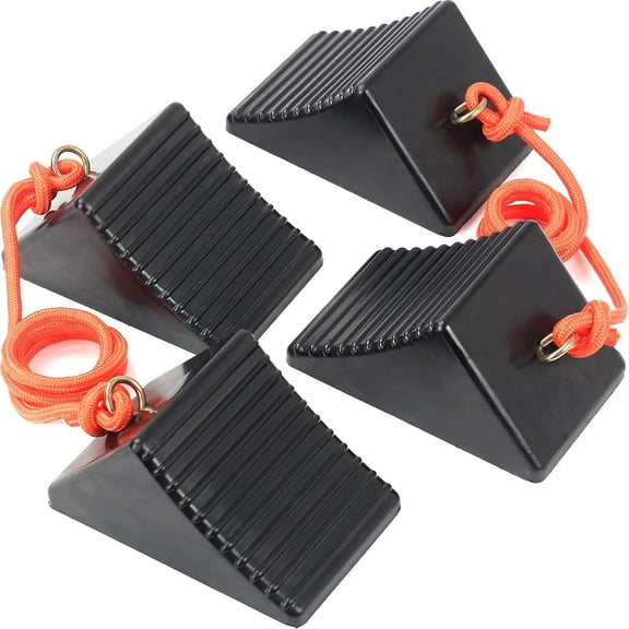 WANBIN Heavy Duty Rubber Wheel Chocks with Eyebolt, 4 Pack, 8"x5"x4" for Camper, Travel Trailer, RVs