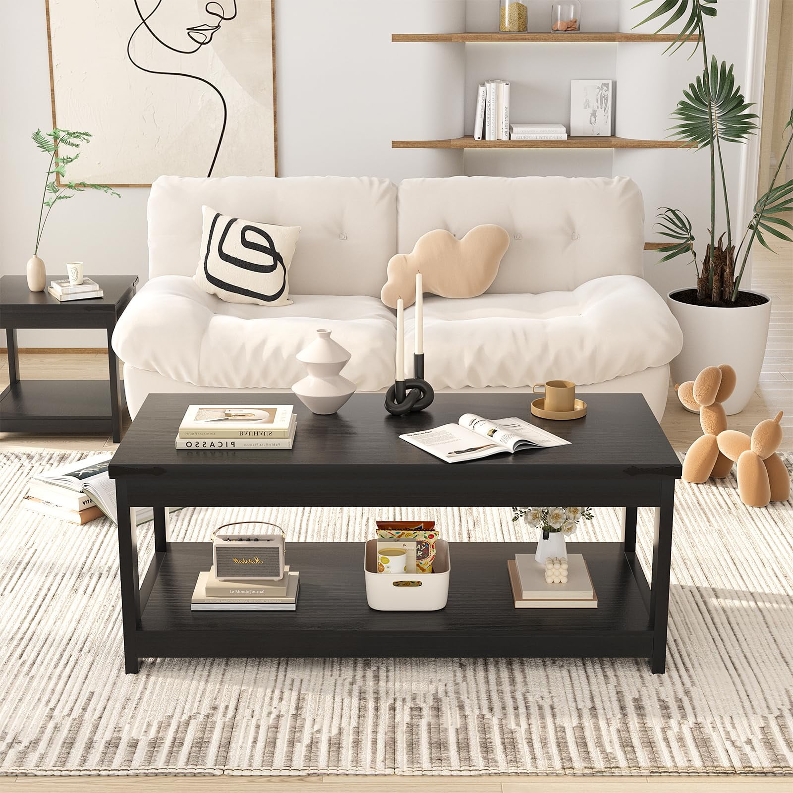 Dextrus Square Lift Top Coffee Table w/ Hidden Storage Farmhouse