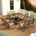 thumbnail image 3 of Noelse 8 Piece Outdoor Patio Furniture Set, Textilene Conversation Set with 4 Rocking Chairs, 2 Loveseats and 2 Glass Coffee Tables, Weather-Resistant, Brown, 3 of 9
