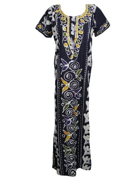 Mogul Women's Maxi Dress Kaftan Floral Print Night Wear Nightgown Cover Up Caftan L