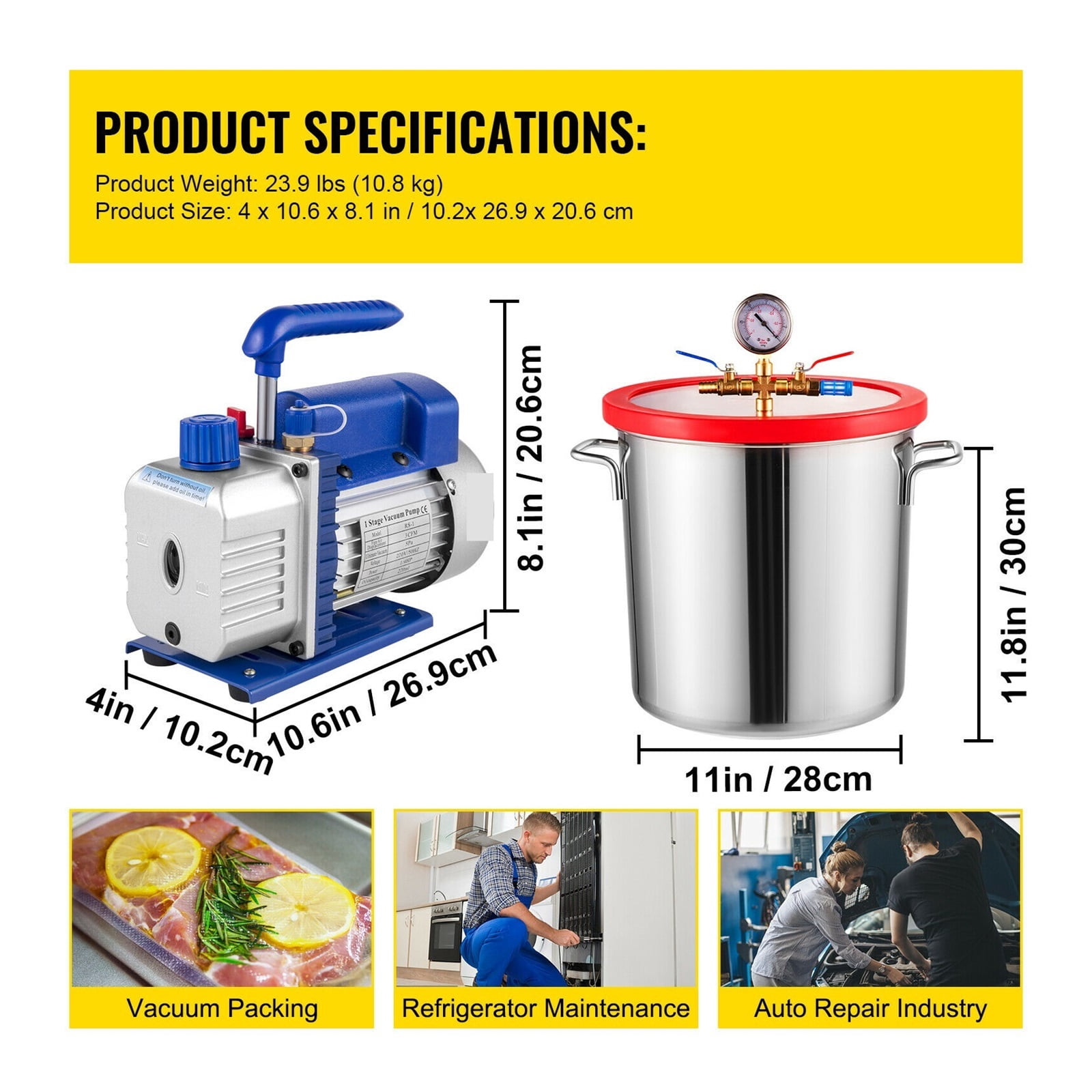 3CFM 1/4HP Vacuum Pump Refrigeration With Vacuum Chamber For Household Vacuum Packing Air Condition Automobile Maintenance