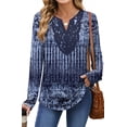 thumbnail image 3 of UVN Lace Blouses for Women V Neck Long Sleeve Shirts Fall Trendy Casual Tunic Tops, 3 of 9