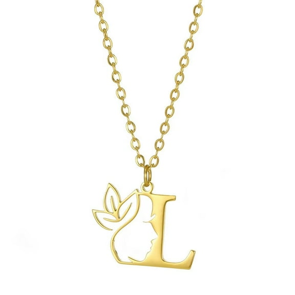 PAMTIER Women Stainless Steel Personalized Hip Hop Custom Name Laterally Hollow Flower Pattern Carved Initial 26 Alphabet Capital Letter Necklace L