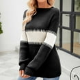 thumbnail image 2 of Lovskoo 2024 Sweaters for Women Long Sleeve Casual Stripe Round Neck Sweater Color Block Tunic Top White, 2 of 5
