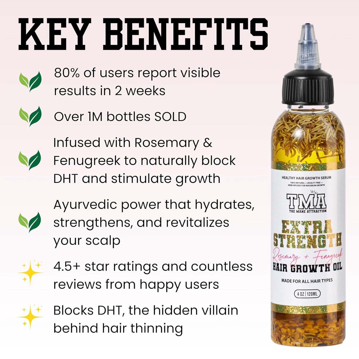 The Mane Attraction Extra Strength Rosemary + Fenugreek Herbal Hair Growth Oil | Infused With Castor Oil for ALL Hair Types Mini, 4oz