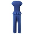 thumbnail image 3 of Womens 2 Piece Smocked Top Wide-Leg Pants Set High-Waisted Lounge Outfit Boho Style Set (Blue XL), 3 of 8