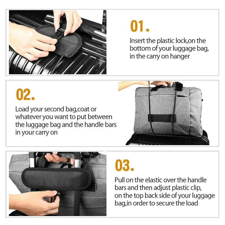 Amerteer 2 Pack Bag Bungee,Luggage Bungee Strap Add A Bag, Z&L Adjustable Travel Suitcase Belt Travel Accessories, Black