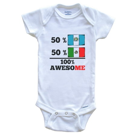 

50% Guatemalan 50% Mexican 100% Awesome Guatemala Mexico Flags Funny One Piece Baby Bodysuit