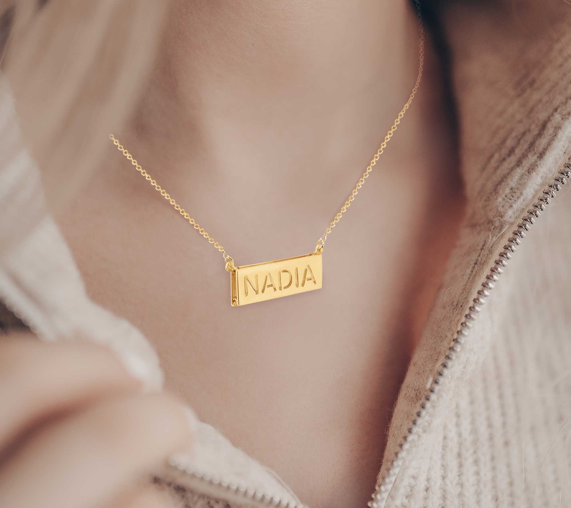 Personalized 3D Double Bar Name Necklace in 14K Gold-Plated Sterling Silver