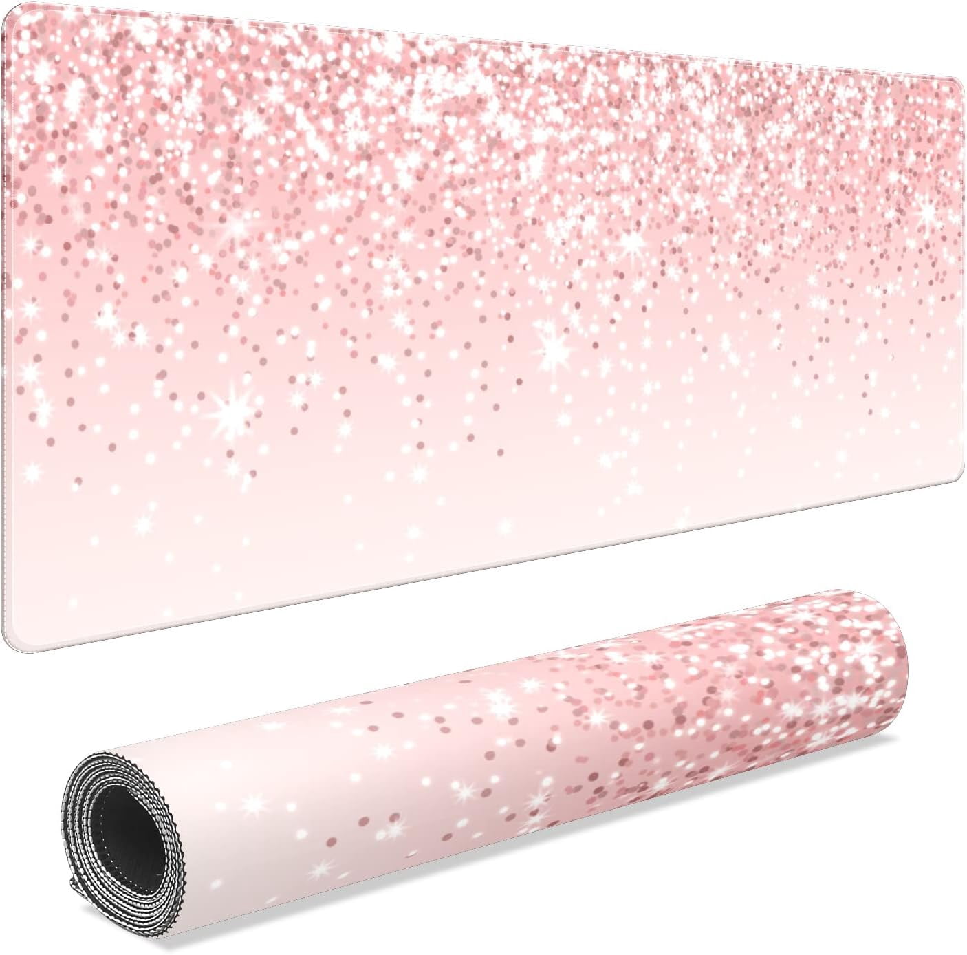Rose Gold Fine Glitter Desk Mat, Desk Accessory, Cute Workspace, Trendy Workspace, Trendy, 35.4x15.7in Large Gaming Mouse Pad, Cute Desk Topper, Pretty Desk Pad