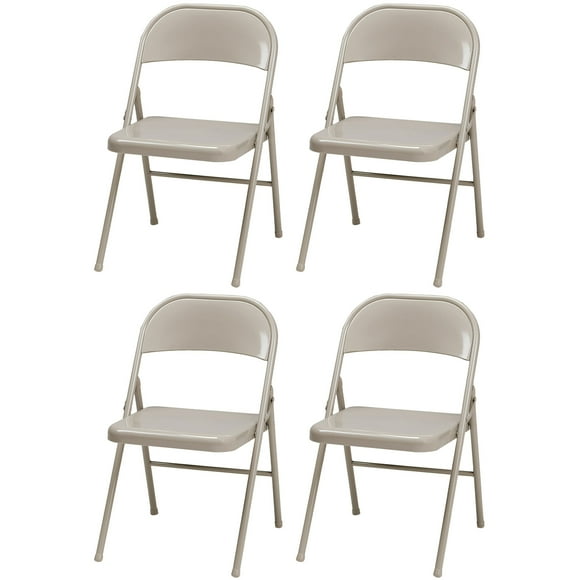 MECO Sudden Comfort All Steel Indoor Outdoor Folding Chair, Buff (Set of 4)