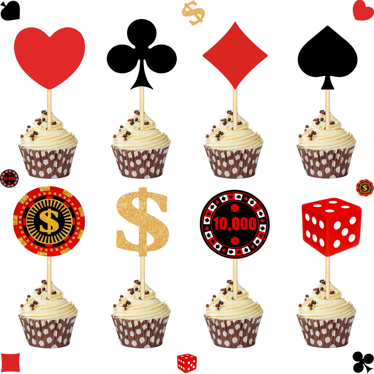 Boao 48 Pieces Poker Heart Cupcake Toppers Playing Cards Fruit Food ...