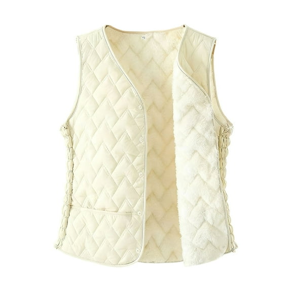 LIaqionyy Women Plus Size Vest Fleece Lined Sleeveless Button down Quilted Jacket Outerwear Coat with Pocket