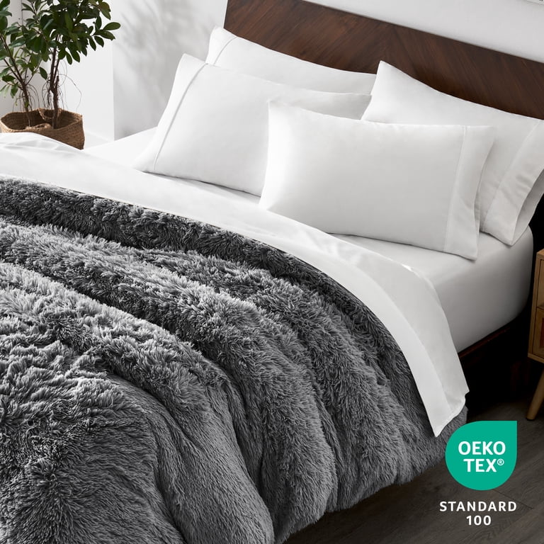 Bare Home Shaggy Faux Fur Duvet Cover, Queen, Gray photo 4