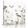 thumbnail image 2 of Butterfly Flower Wall Art Painting on Canvas, Cotton Rustic Watercolor Leaf Floral Canvas Art Home Prints Wall Art Framed Modern Artwork for Living Room Bedroom Wall Decor 16x16in, 2 of 9