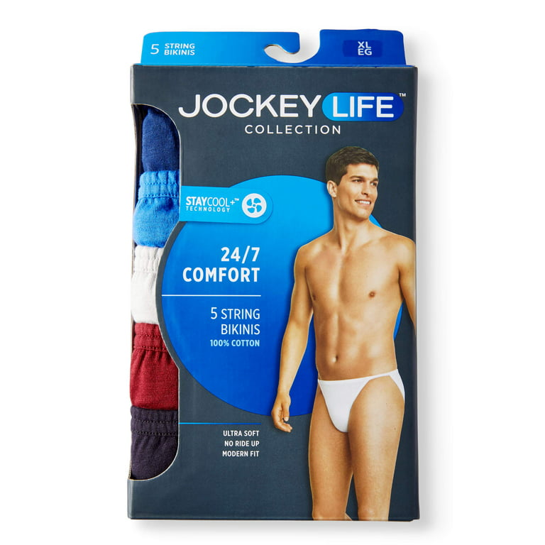 Jockey Elance Mens String Bikini 2 Pack 100% Cotton White Small 28