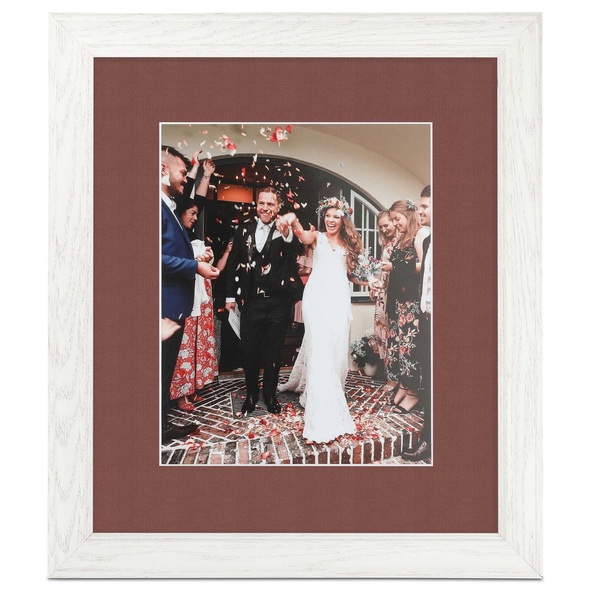 ArtToFrames 22x28" Matted Picture Frame with 18x24" Single Mat Photo Opening Framed in 1.25" Off White Wash on Ash and 2" Brique Mat (FWM-4098-22x28)